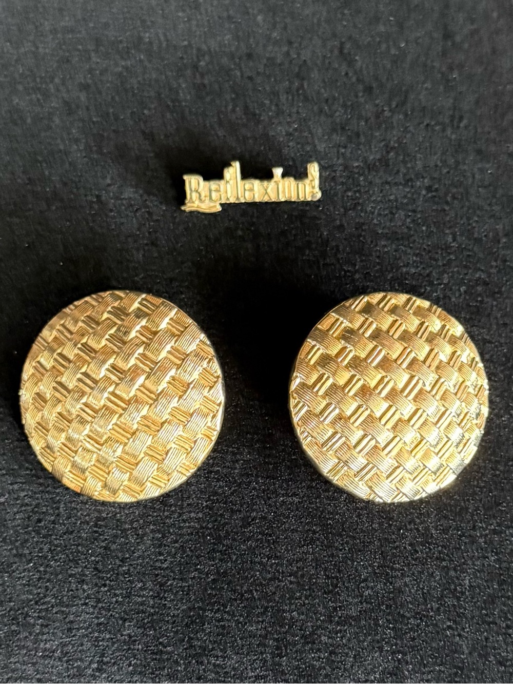 Vintage “Reflexions” Large Round Gold w Weave Design Clip-On Earrings - Like New